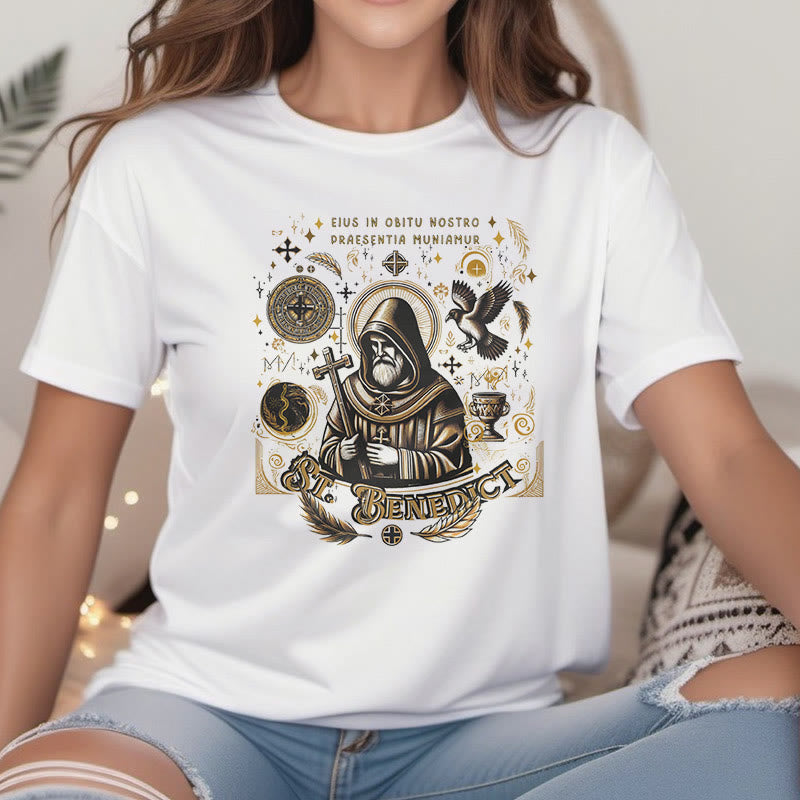 Christianartworkshop Classic Style St. Benedict Blessing Graphic Short Sleeve T-shirt - image 2