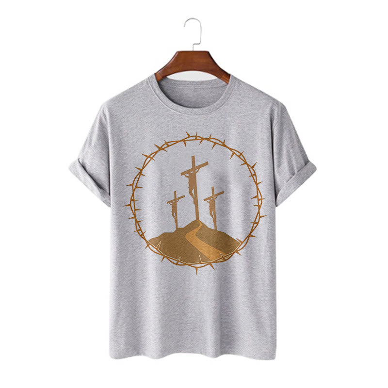 Minimalist Style Three Crosses Of Calvary Short Sleeve Washed T-shirt