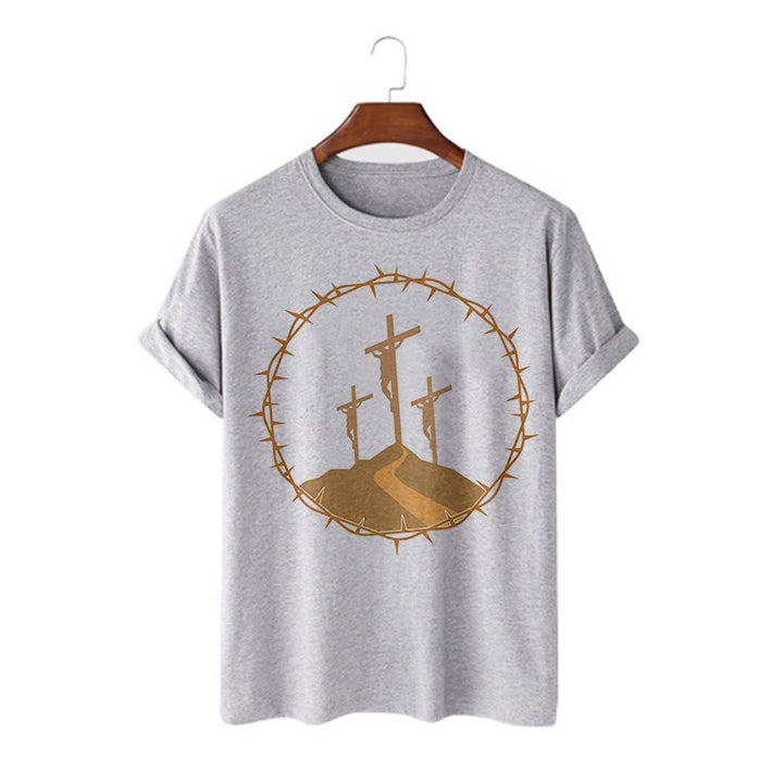 Minimalist Style Three Crosses Of Calvary Short Sleeve Washed T-shirt