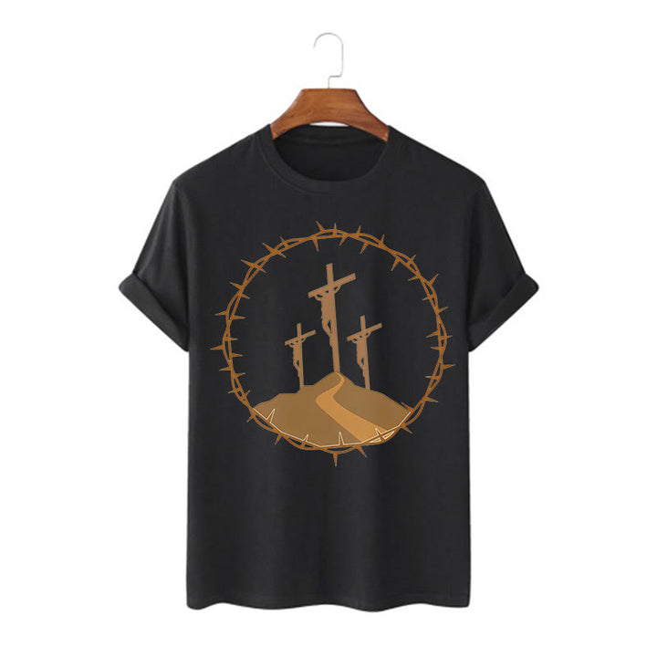 Minimalist Style Three Crosses Of Calvary Short Sleeve Washed T-shirt