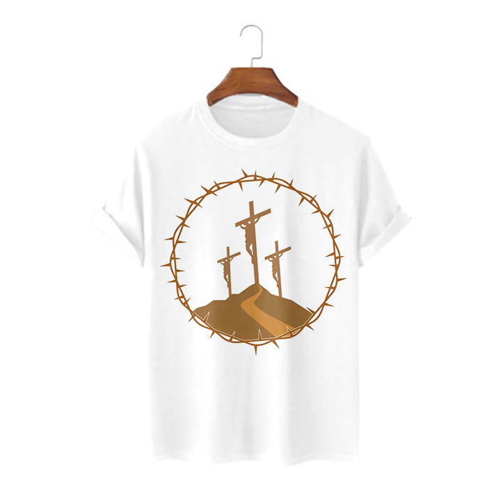Minimalist Style Three Crosses Of Calvary Short Sleeve Washed T-shirt