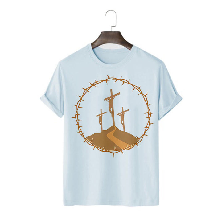 Minimalist Style Three Crosses Of Calvary Short Sleeve Washed T-shirt