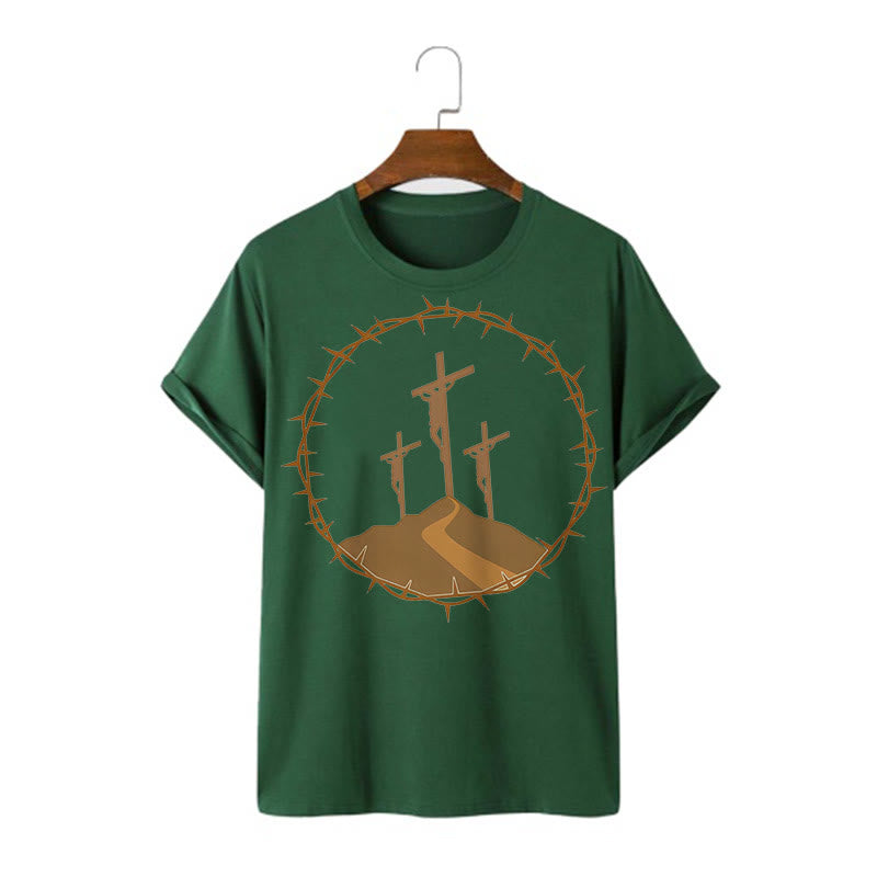 Minimalist Style Three Crosses Of Calvary Short Sleeve Washed T-shirt