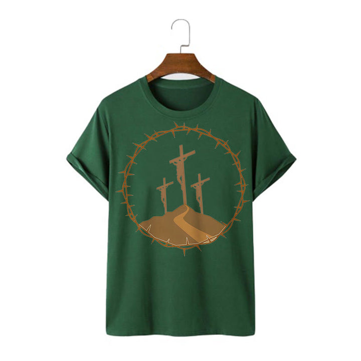 Minimalist Style Three Crosses Of Calvary Short Sleeve Washed T-shirt