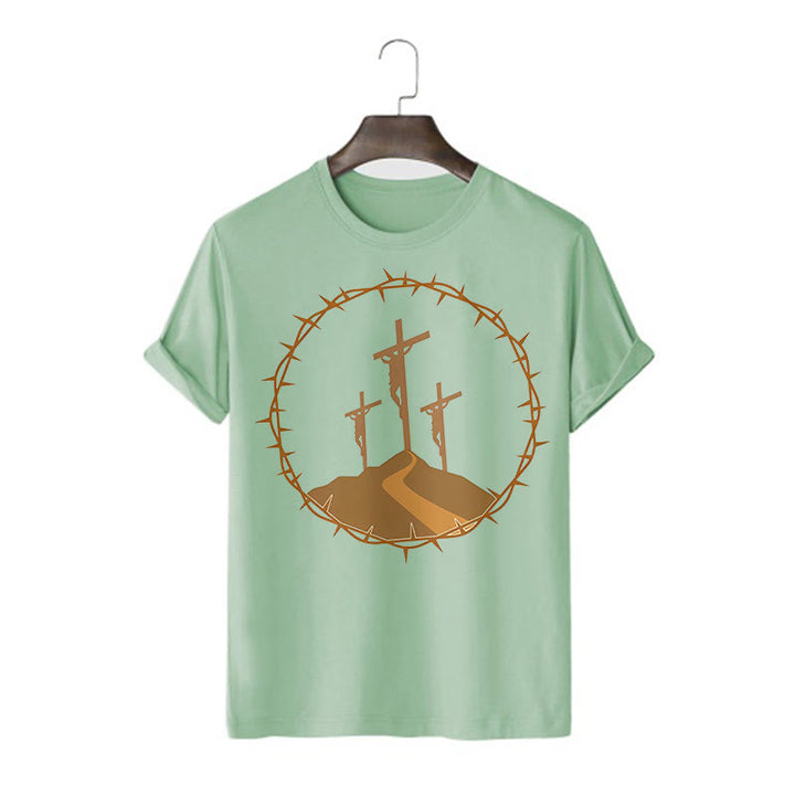 Minimalist Style Three Crosses Of Calvary Short Sleeve Washed T-shirt