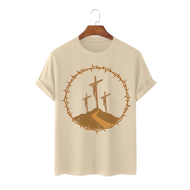 Minimalist Style Three Crosses Of Calvary Short Sleeve Washed T-shirt