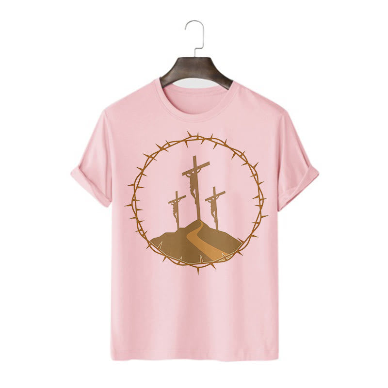 Minimalist Style Three Crosses Of Calvary Short Sleeve Washed T-shirt