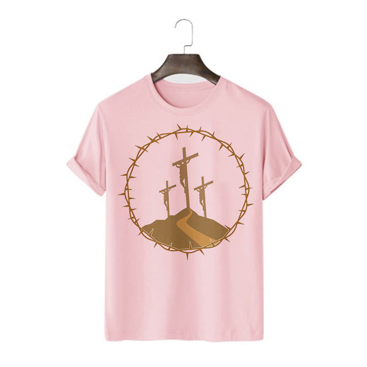 Minimalist Style Three Crosses Of Calvary Short Sleeve Washed T-shirt