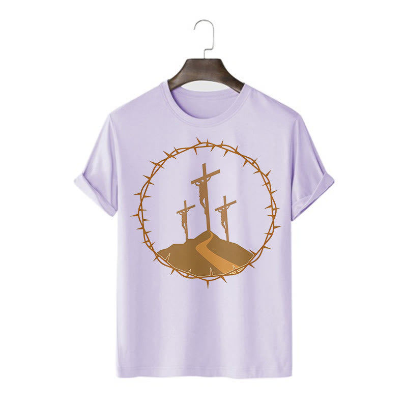 Minimalist Style Three Crosses Of Calvary Short Sleeve Washed T-shirt