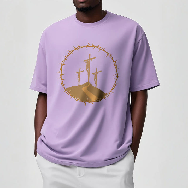 Minimalist Style Three Crosses Of Calvary Short Sleeve Washed T-shirt
