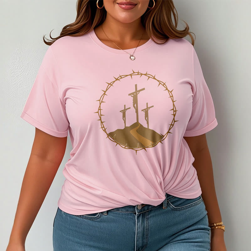 Minimalist Style Three Crosses Of Calvary Short Sleeve Washed T-shirt