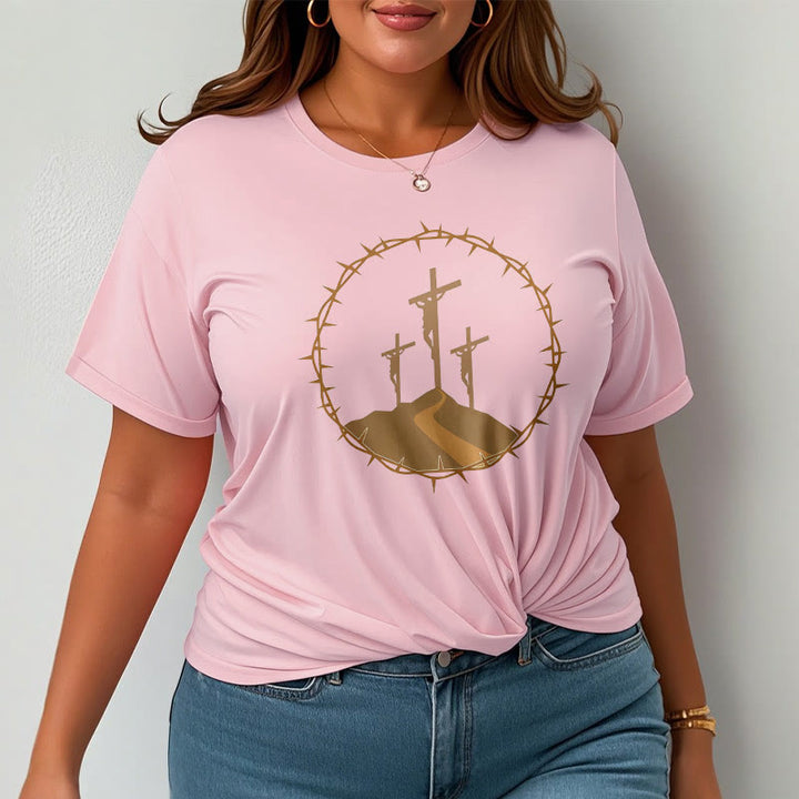 Minimalist Style Three Crosses Of Calvary Short Sleeve Washed T-shirt