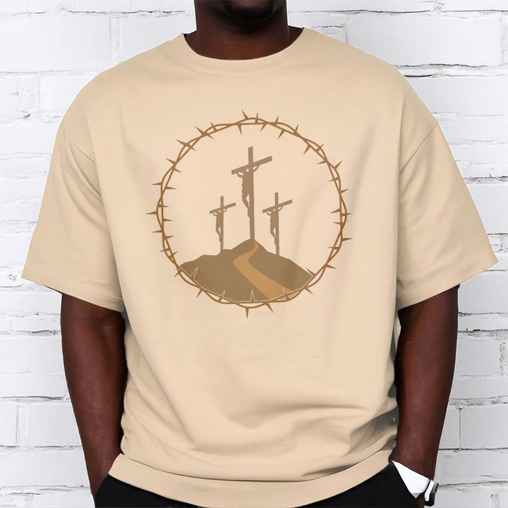 Minimalist Style Three Crosses Of Calvary Short Sleeve Washed T-shirt