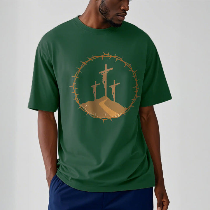 Minimalist Style Three Crosses Of Calvary Short Sleeve Washed T-shirt