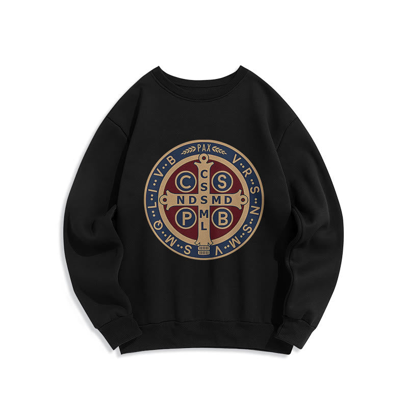 Classic Colored Style St. Benedict Protector Fleece Lined Polyester Sweatshirt - Crewneck Sweatshirt - Black - 2XL - image 0