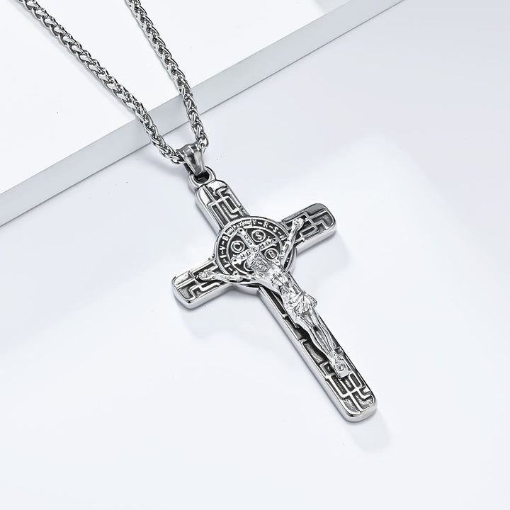 Classic Retro Style Crucifix St. Benedict Medal Protection Pendant Necklace