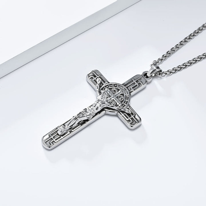 Classic Retro Style Crucifix St. Benedict Medal Protection Pendant Necklace