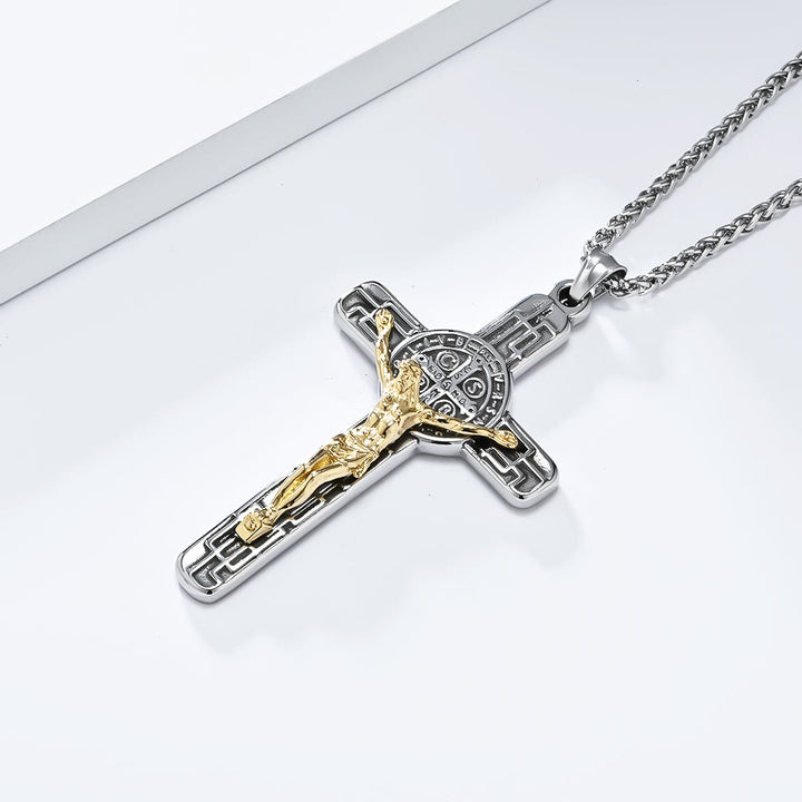 Classic Retro Style Crucifix St. Benedict Medal Protection Pendant Necklace