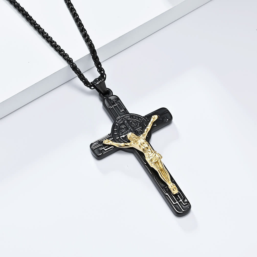 Classic Retro Style Crucifix St. Benedict Medal Protection Pendant Necklace