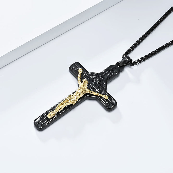 Classic Retro Style Crucifix St. Benedict Medal Protection Pendant Necklace