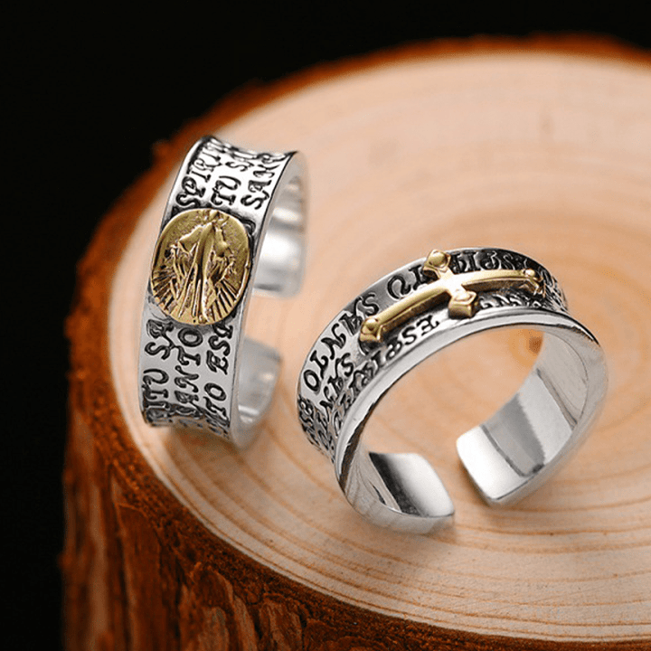 Christianartworkshop Retro Style Two-tone Gold Miraculous Medal Blessing Mary Alloy Adjustable Ring - image 0