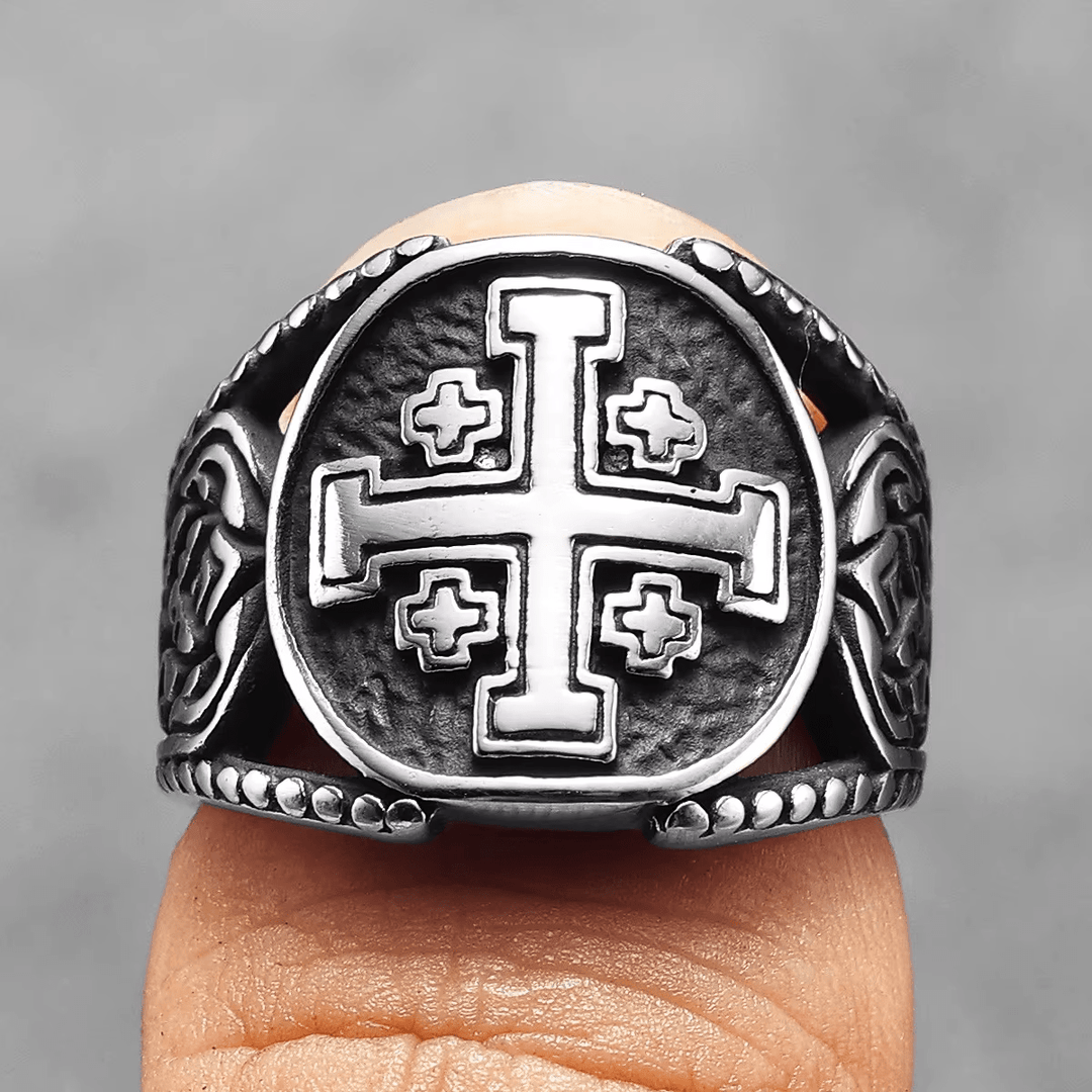 Christianartworkshop Classic Style Old Craft Jerusalem Cross Symbol Alloy Ring - image 3