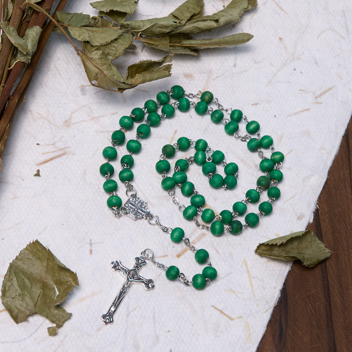 Jerusalem Medal & Crucifix of 7 mm Round White Rosewood Alloy Chain Rosary - image 8