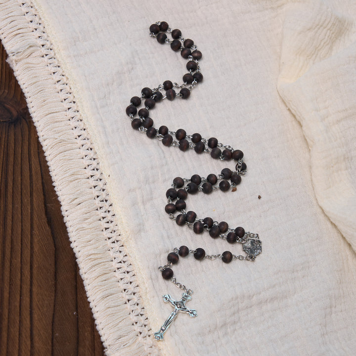 Jerusalem Medal & Crucifix of 7 mm Round White Rosewood Alloy Chain Rosary - image 9