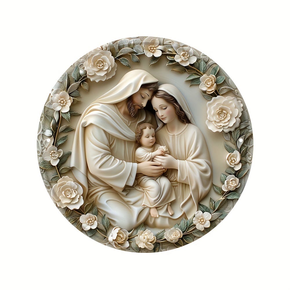 Christianartworkshop Realistic Style Stereo Nativity Scene Floral Wreath Christmas Nativity Hanging Ornaments - image 4