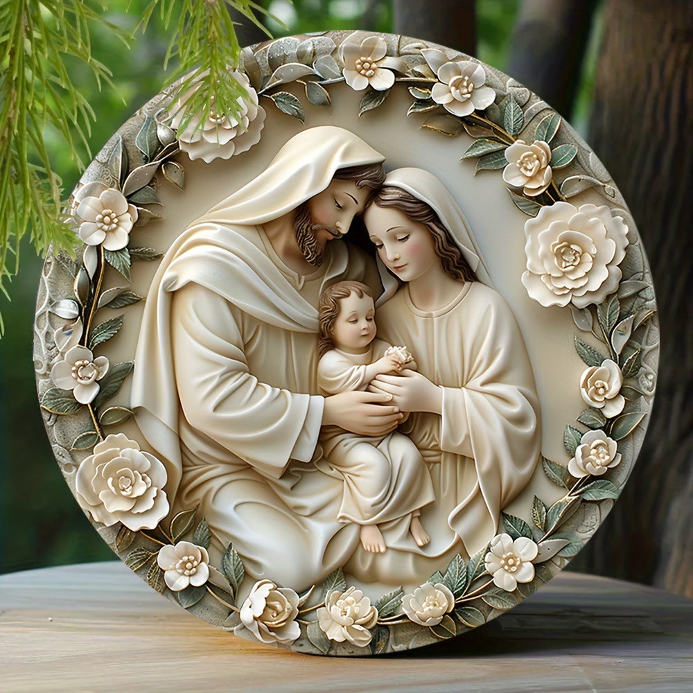 Christianartworkshop Realistic Style Stereo Nativity Scene Floral Wreath Christmas Nativity Hanging Ornaments - Nativity Scene - image 0