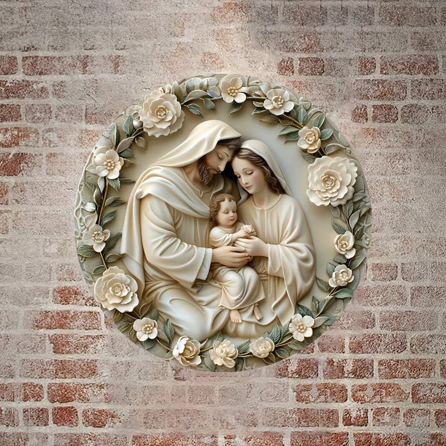 Christianartworkshop Realistic Style Stereo Nativity Scene Floral Wreath Christmas Nativity Hanging Ornaments - image 2
