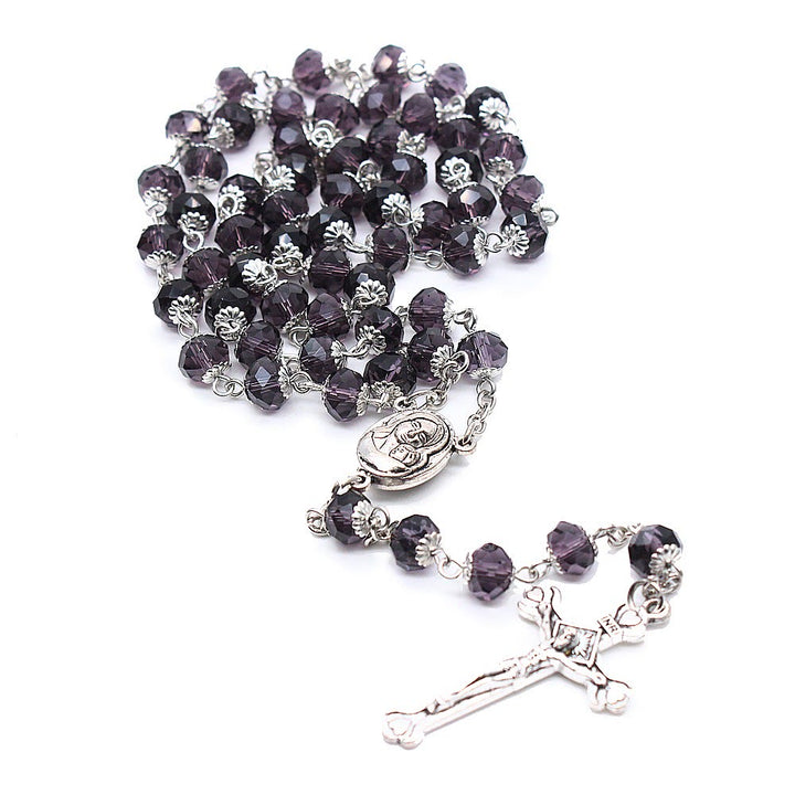 Madonna and Child & Crucifix of 6*8 mm Polyhedron Multicolor Glass Alloy Chain Rosary - image 6