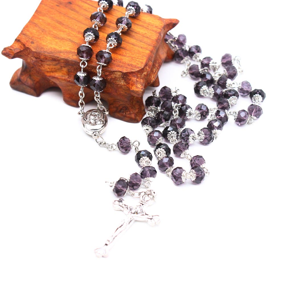 Madonna and Child & Crucifix of 6*8 mm Polyhedron Multicolor Glass Alloy Chain Rosary - image 9