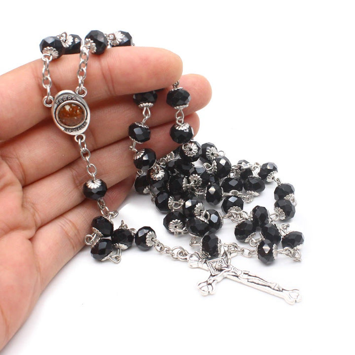 Madonna and Child & Crucifix of 6*8 mm Polyhedron Multicolor Glass Alloy Chain Rosary - image 3