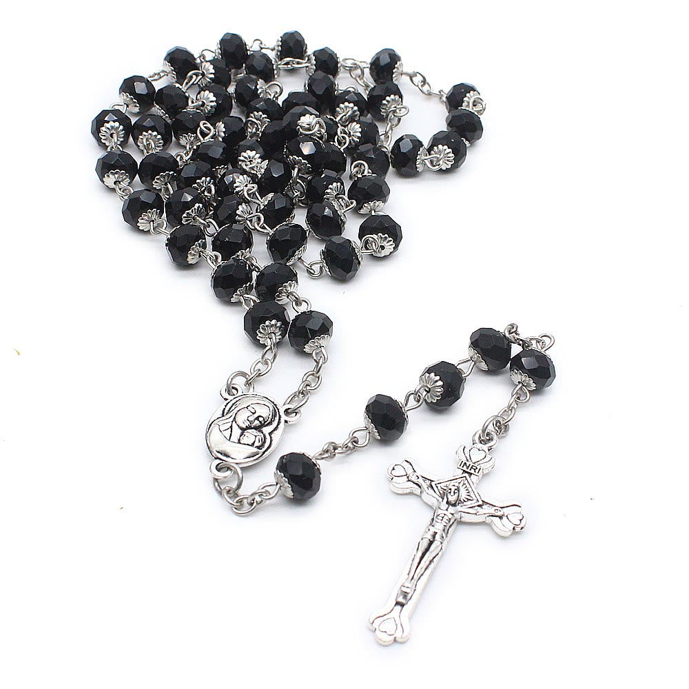 Madonna and Child & Crucifix of 6*8 mm Polyhedron Multicolor Glass Alloy Chain Rosary - image 1