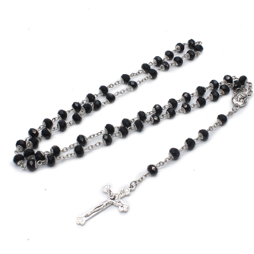 Madonna and Child & Crucifix of 6*8 mm Polyhedron Multicolor Glass Alloy Chain Rosary - image 2