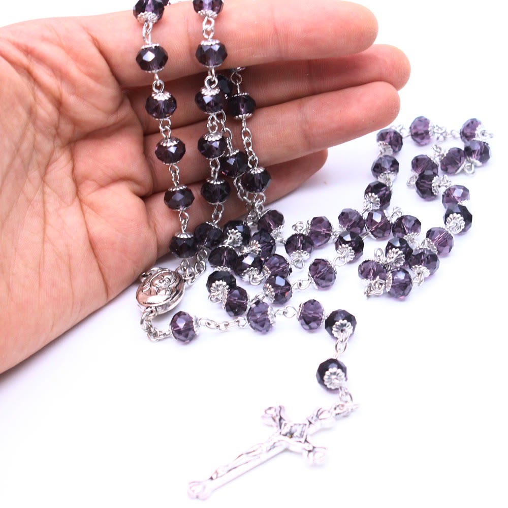 Madonna and Child & Crucifix of 6*8 mm Polyhedron Multicolor Glass Alloy Chain Rosary - image 8