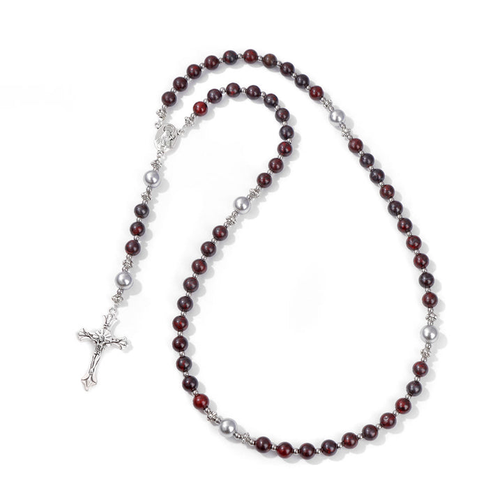 Christianartworkshop Natural Stone & Pearl Miraculous Medal Prayer Rosary - Deep Wine - image 15