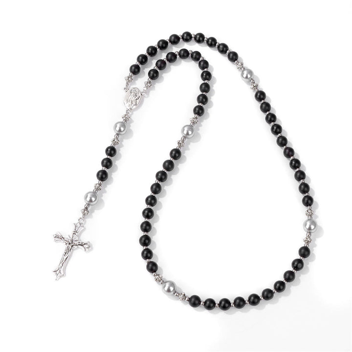 Christianartworkshop Natural Stone & Pearl Miraculous Medal Prayer Rosary - Black - image 21
