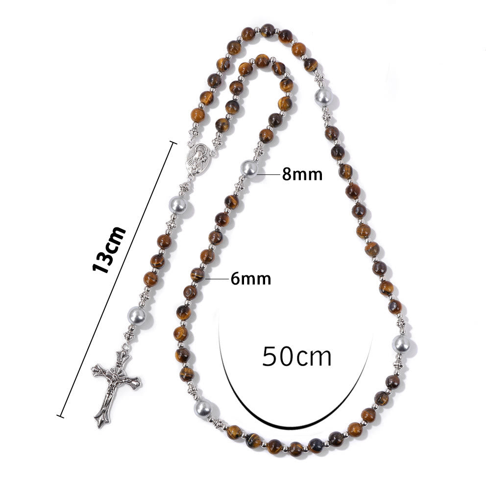 Christianartworkshop Natural Stone & Pearl Our Lady Medal Prayer Rosary - image 21
