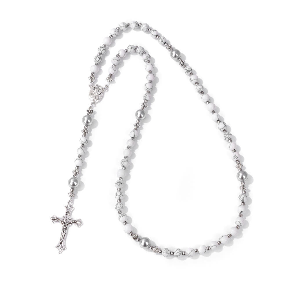 Christianartworkshop Natural Stone & Pearl Miraculous Medal Prayer Rosary - White Pine - image 19