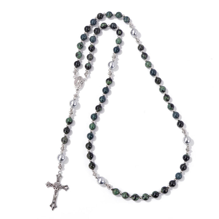 Christianartworkshop Natural Stone & Pearl Miraculous Medal Prayer Rosary - Sparrow Feather - image 11