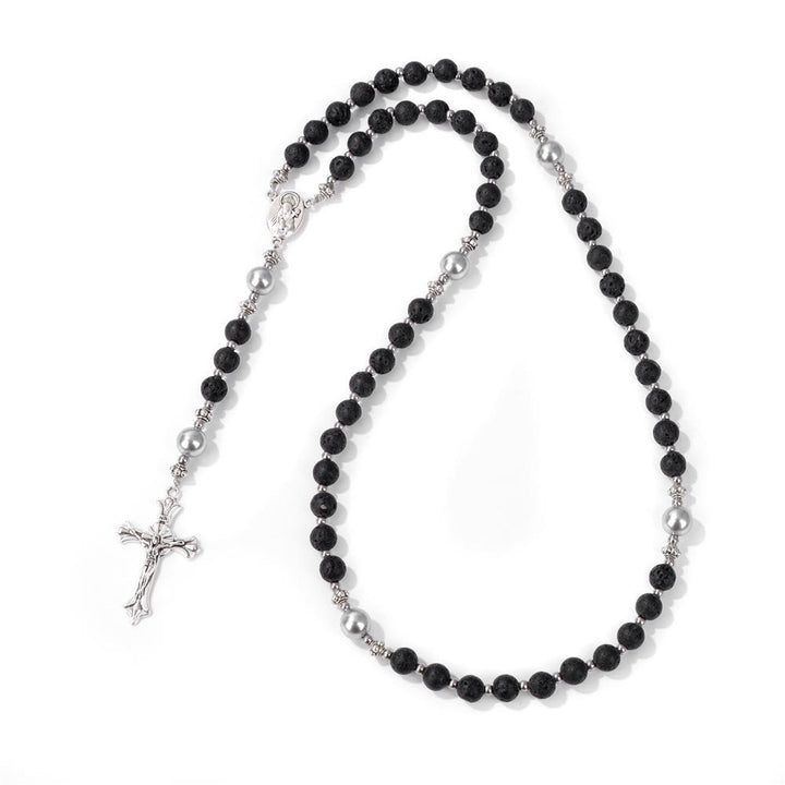 Christianartworkshop Natural Stone & Pearl Miraculous Medal Prayer Rosary - Volcanic Stone - image 20