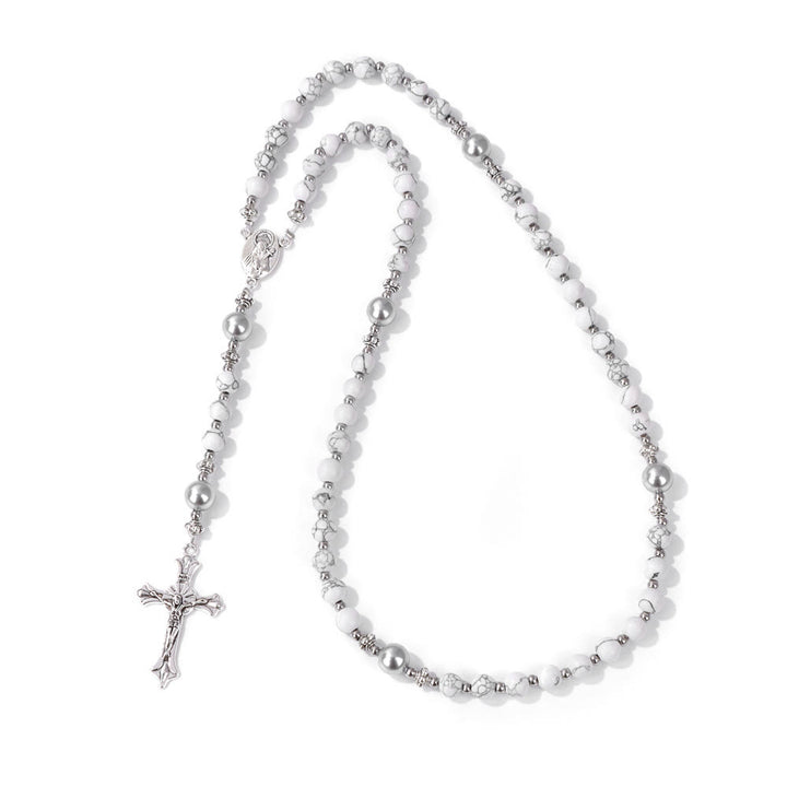 Christianartworkshop Natural Stone & Pearl Our Lady Medal Prayer Rosary - White Pine - image 18