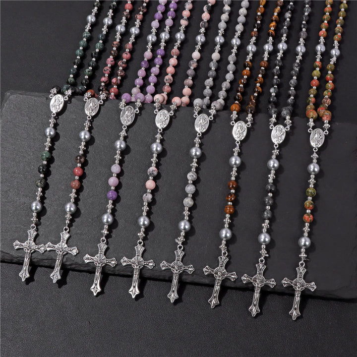 Christianartworkshop Natural Stone & Pearl Our Lady Medal Prayer Rosary - image 2