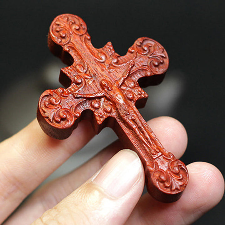 Classic Style Crucifix Sacred Protection Scrollwork Rosewood Pendant Necklace - image 2
