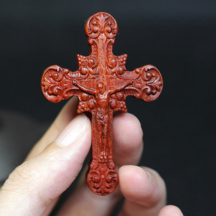 Classic Style Crucifix Sacred Protection Scrollwork Rosewood Pendant Necklace - image 3