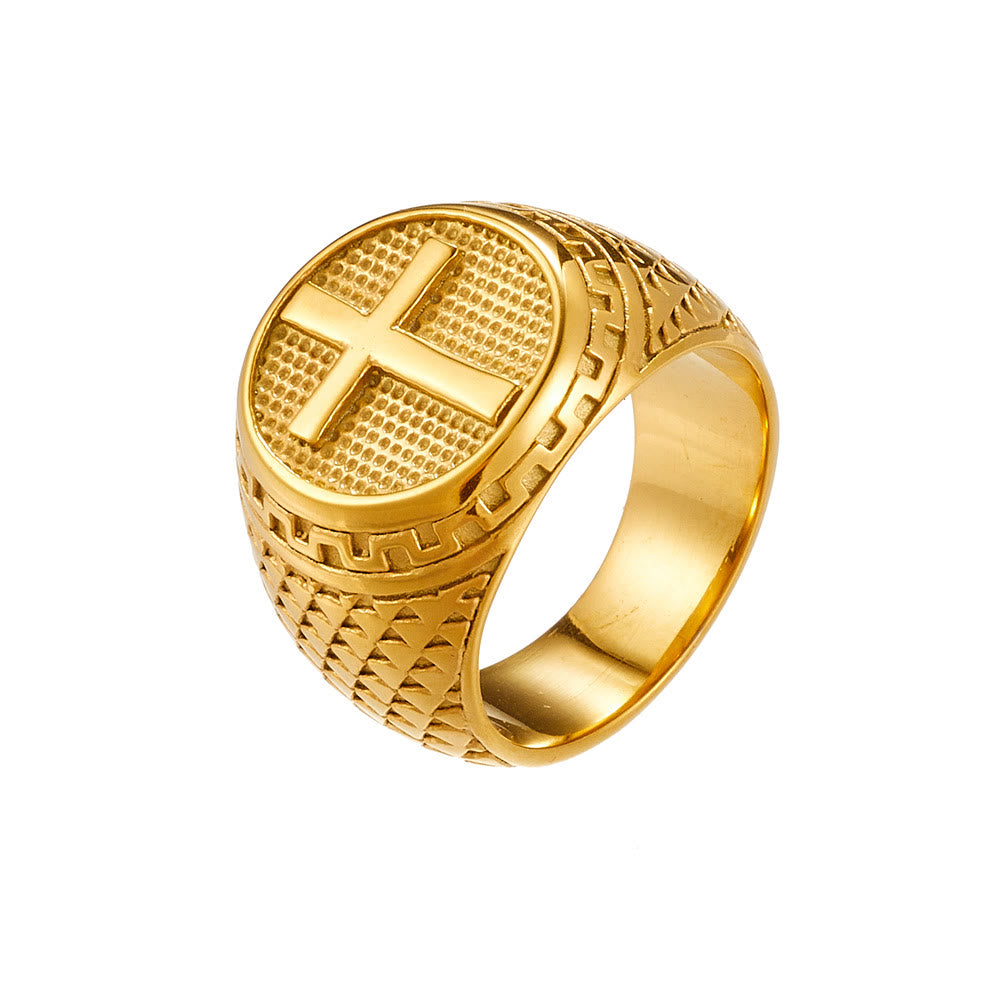 Christianartworkshop Crafted Classic Style Cross Sacred Protection Stainless Steel Ring - Gold - UK Size Y（US 12） - image 1
