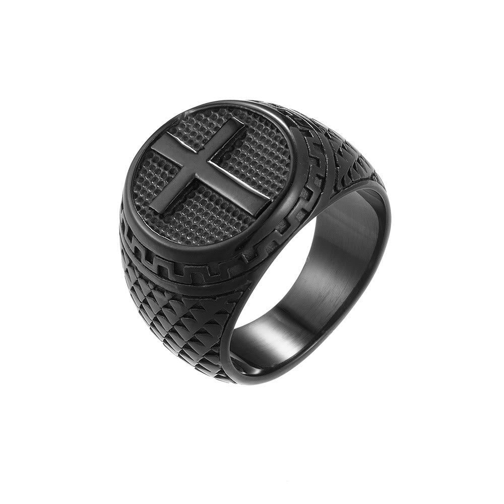 Christianartworkshop Crafted Classic Style Cross Sacred Protection Stainless Steel Ring - Black - UK Size Y（US 12） - image 3