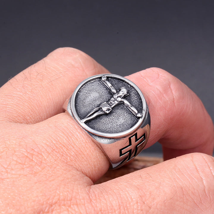 Christianartworkshop Classic Retro Style Jesus Cross Crucifix Symbol Blessed Faith Ring - image 5